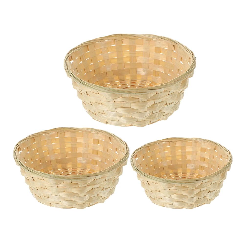 

3Pcs Storage Basket Bamboo Woven Multipurpose Fruit Vegetable Snack Bread Dessert Serving Home Kitchen Organization Decorative