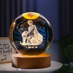 Hot 6cm 3D Crystal Ball Glass Craft Decoration 12 Constellation Birthday Gift Wooden Base Home Desktop Decor Children's Gifts