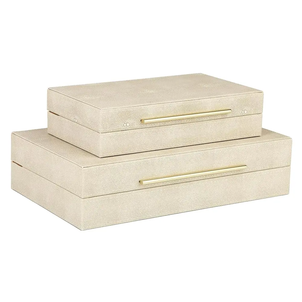 

Faux Leather Decorative Boxes Set Of 2, Large Nesting Keepsake Box Accessory Organizer Jewelry Organizer With Hinged Lid,