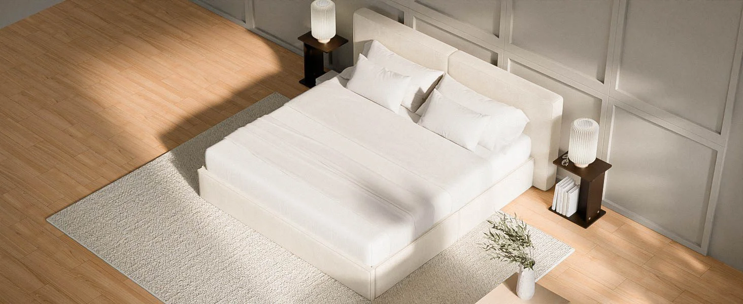 soft fabric bed frame for urban apartments, master bedrooms, attics, kids, guest and seniors