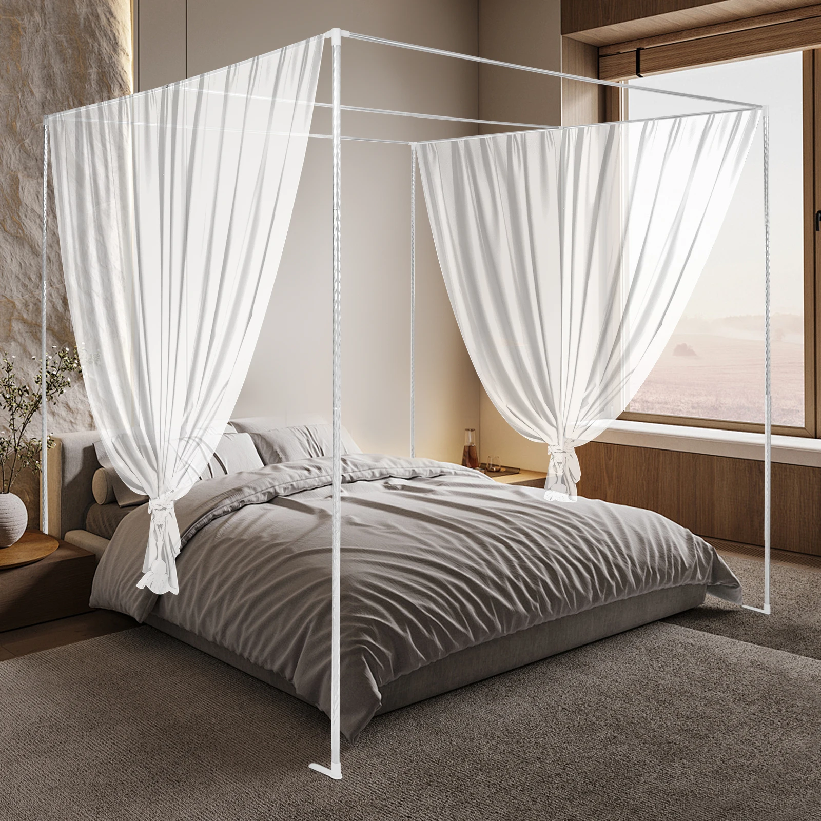 

Каркас кровати с балдахином из нержавеющей стали серебристого цвета с удлиненными ножками, 2x2x2 м, спиральное тиснение, подходит для большинства кроватей для спальни/гостиной