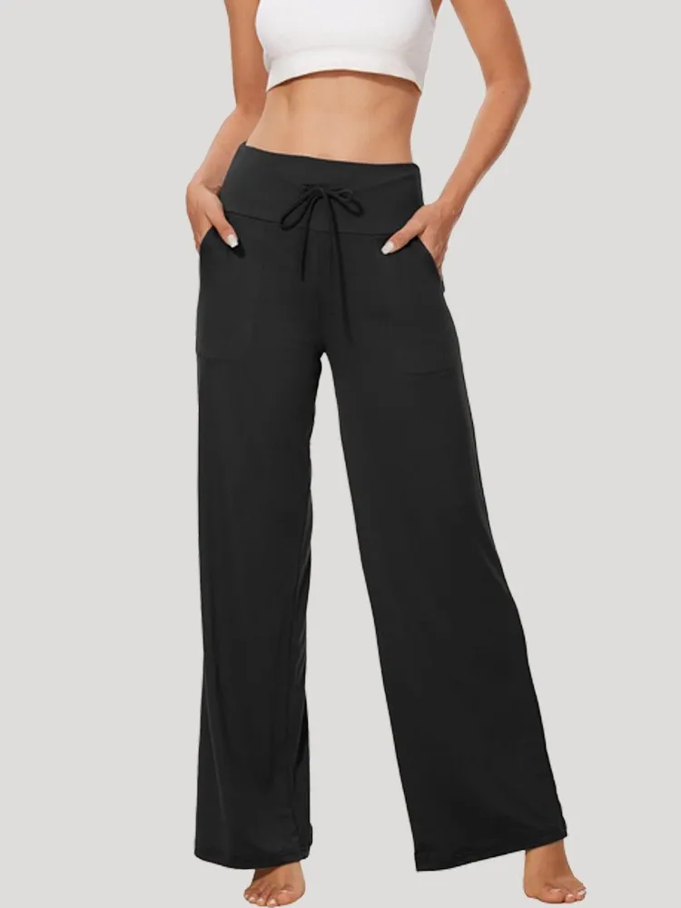 Women's Fashion Lace-up High-waisted Straight Pants Spring And Autumn Wide-leg Trousers Drooping Sports Casual Versatile Pants
