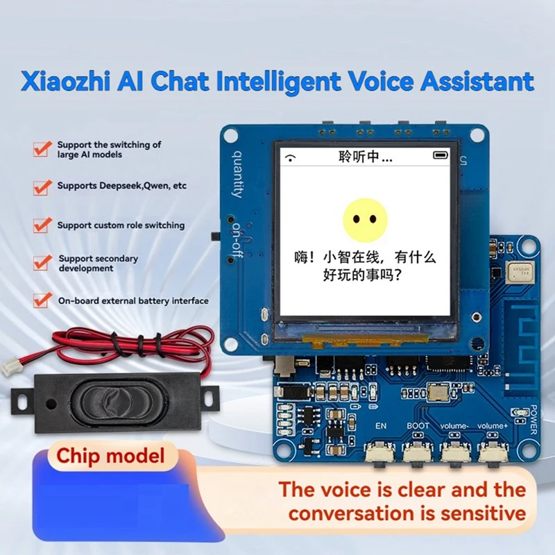 Super Sale AI Voice Module with Mic & MAX98357 Amp, 1.54-Inch LCD Display, USB-C Programmable Sound Board for DIY Smart Home