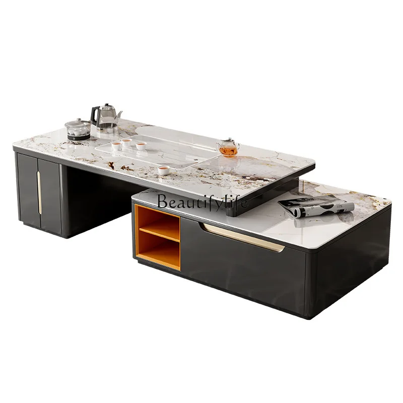 

Kung Fu coffee table tea table integrated light luxury modern simple living room multi-functional telescopic rock slab