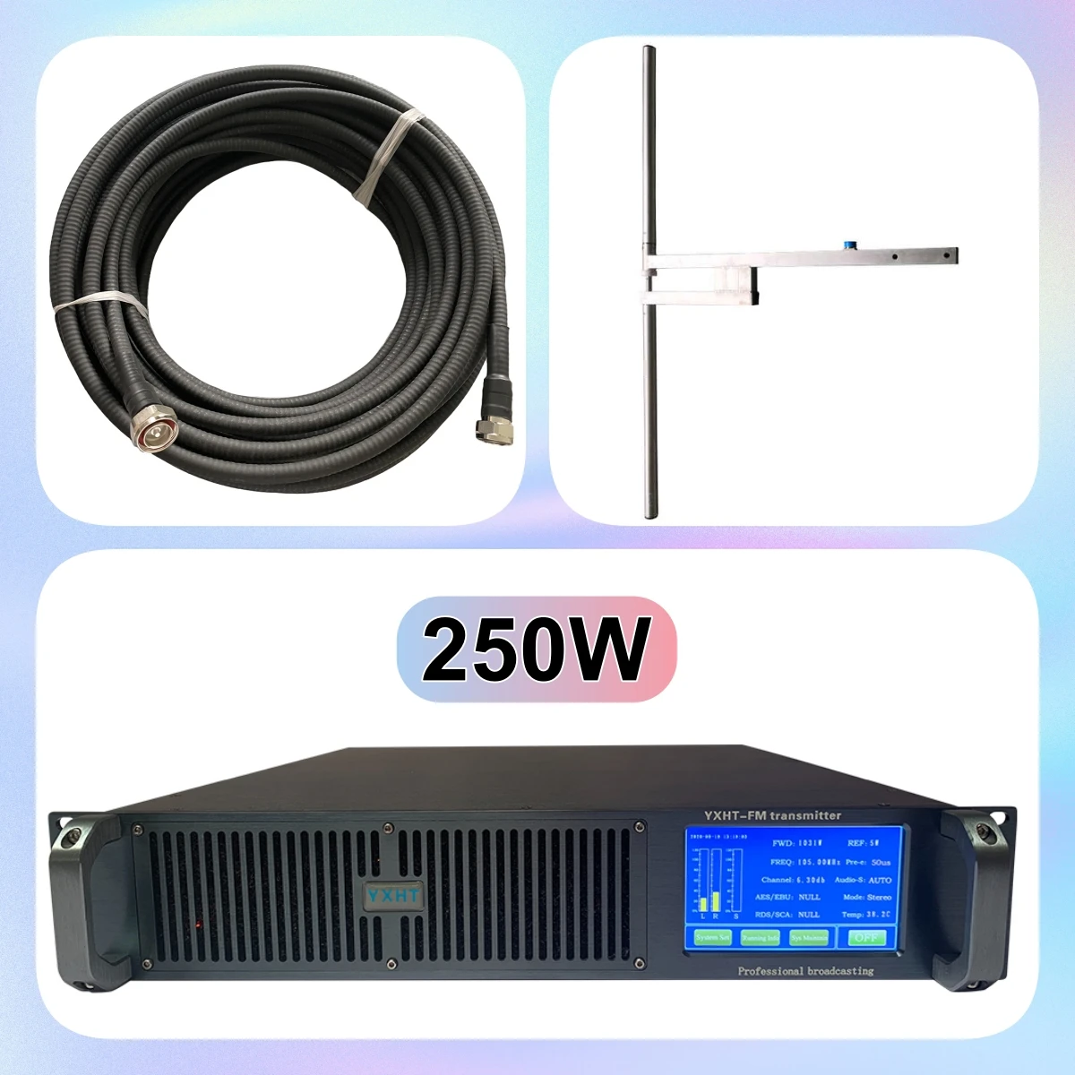 

250W FM Broadcast Transmitter Complete Kit - Includes Antenna & 30m Coaxial Cable | Professional Solution for Radio Stations