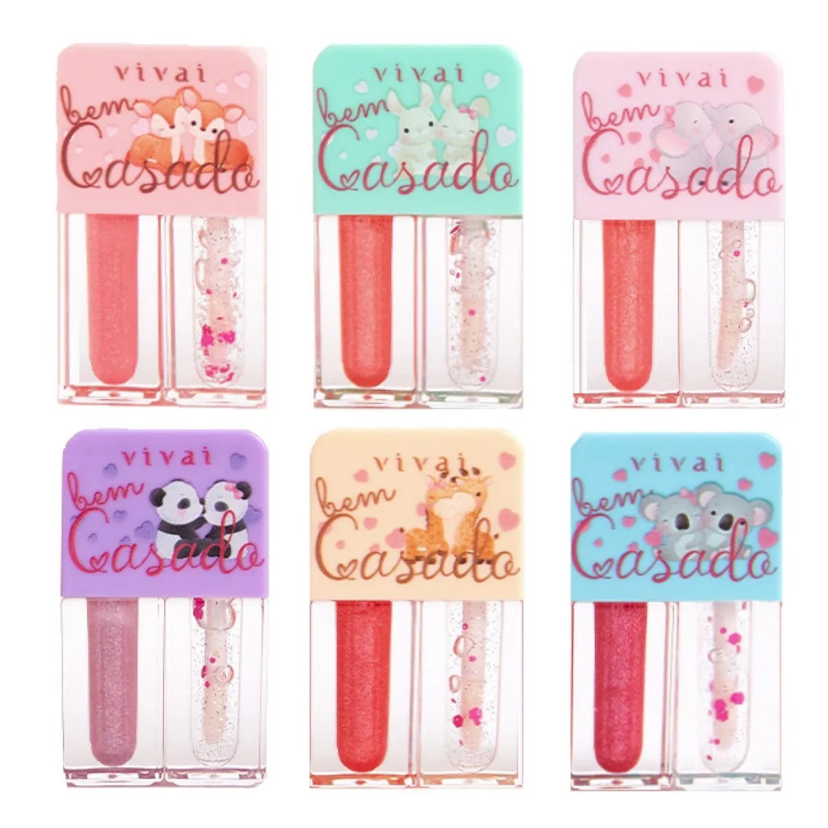 Kit c/ 6 Lip Gloss Duo Bem Casado Teen Vivai