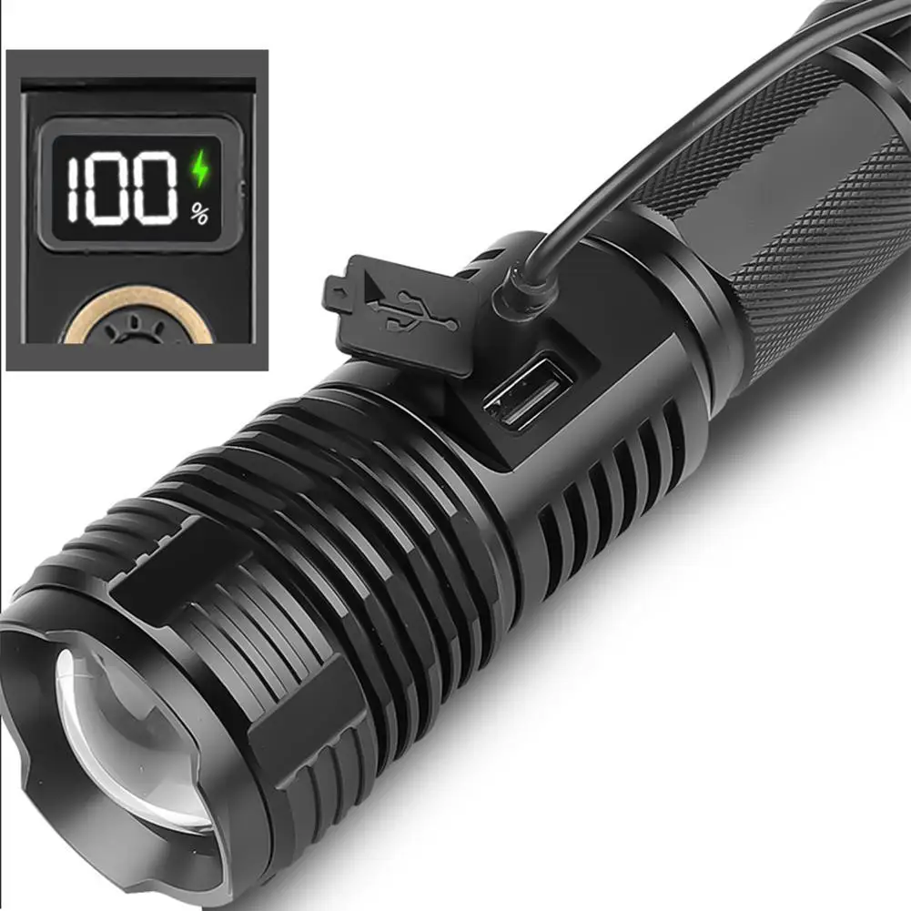 

Outdoor Led Flashlight Waterproof Powerful Digital Display Zoom 1500 Lumens Type-c Usb Rechargeable Work Light Xhp70 Wholesale