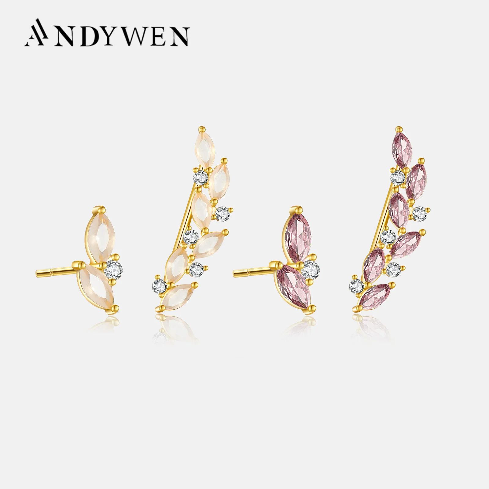 ANDYWEN 925 Sterling Silver Gold Seven Color Crystal Zircon Climber Piercing Ohrringe Earring For 2023 Rock Punk Fashion Crystal