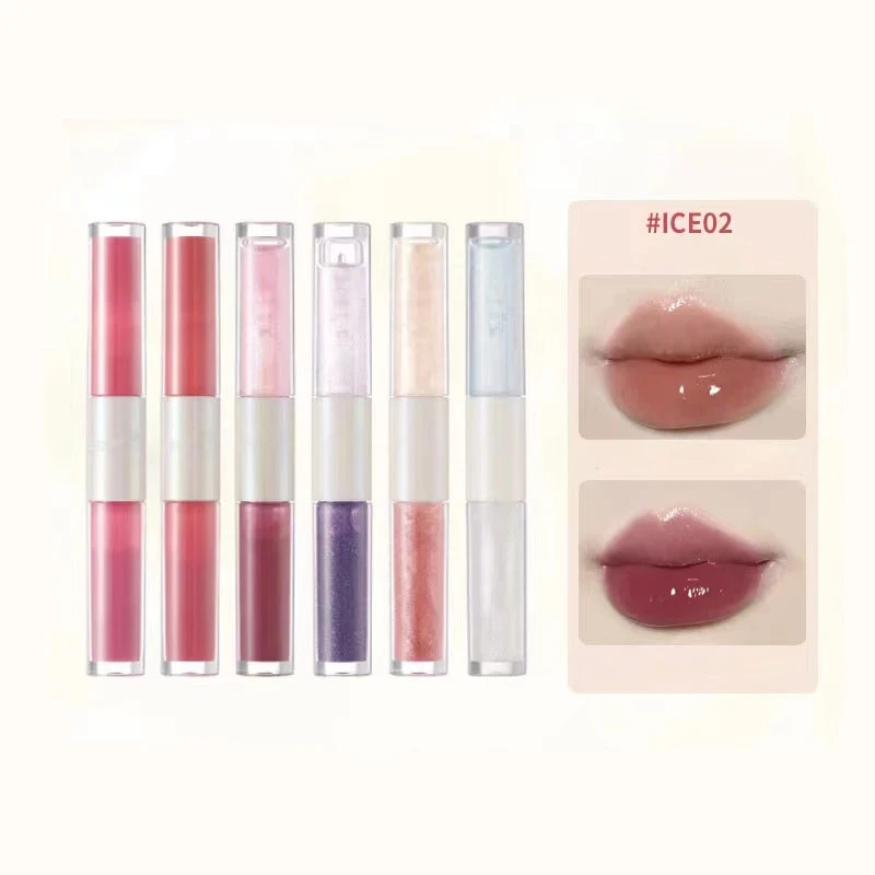 LEEMEMBER Double-Headed Crushed Ice Series Two Effect Lip Tint Gloss Glaze Water Mirror Surface Glossy Moisturing Liquid Makeup