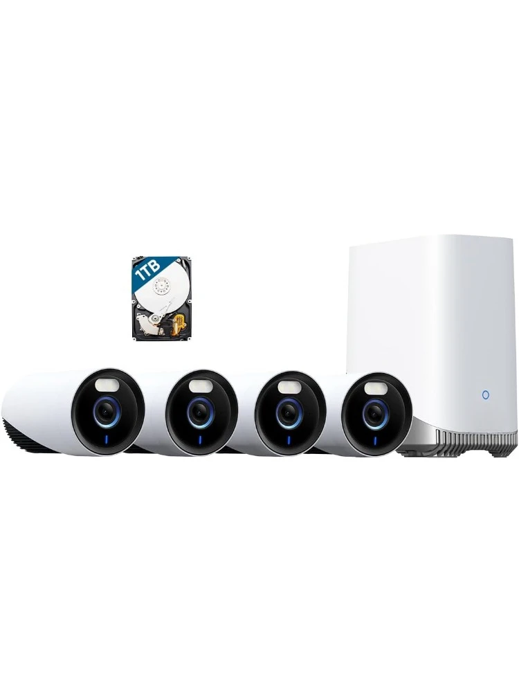 eufyCam E330 (profissional) Kit de 4 câmeras, sistema de câmera de segurança externa 4K, gravação 24/7, plug-in, NVR Wi-Fi, disco rígido de 1 TB