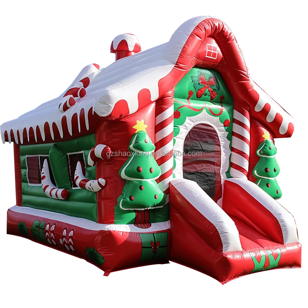 

Christmas Inflatable Bounce House Kid Moonwalk Santa Bouncy Castle Jumping Slide Bouncer Castle with Blower for Theme Park Party