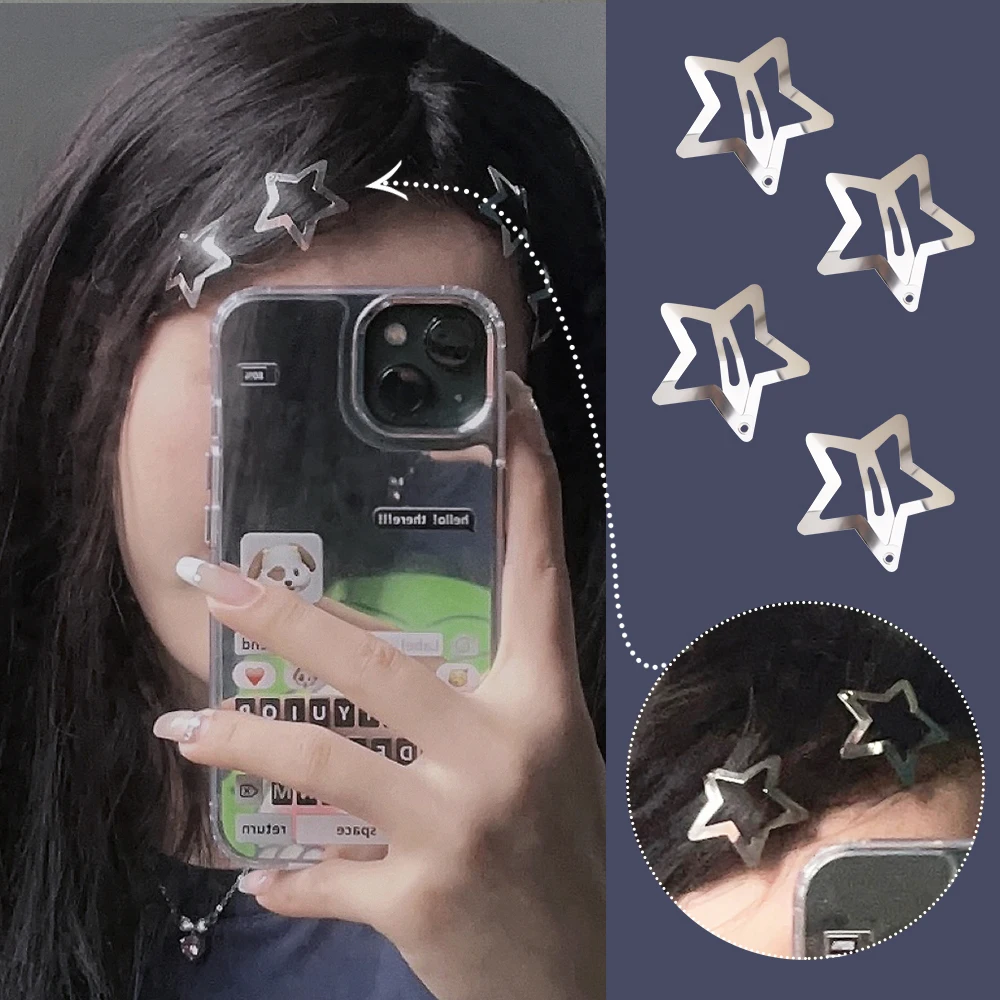 2/10Pcs Silver Star Y2K BB Hair Clips Women Grils Cute Metal Star Hair Clips Side Barrettes Hair Grip Hair Accessories Headwear