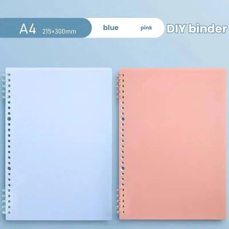 مجموعة غطاء غلاف حلقي أزرق مكونة من قطعتين، ورقة غطاء دفتر بلاستيكية بحجم A4، دفتر تخزين مثقوب حلزوني، قابل للفصل، لا