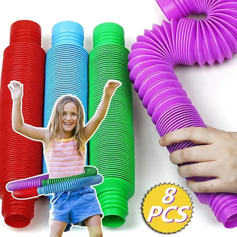 Pop Tubes Colorful Telescopic Fidget Toys Sensory for Stress Anxiety Relief Funny for Children Adults Halloween Birthday Gifts