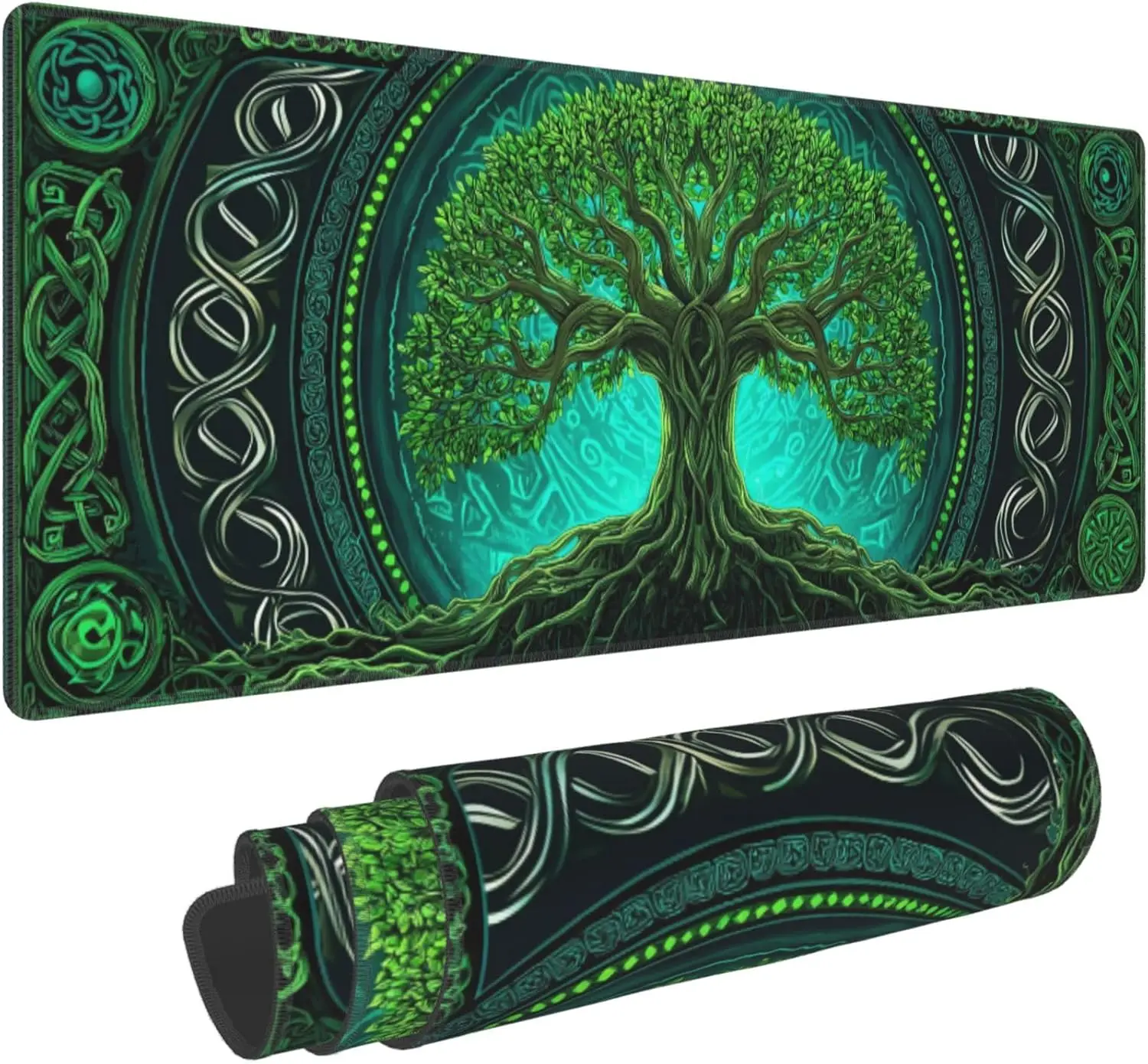 Tree-Themed Extended Gaming Mouse Pad – XL Large Desk Mat with Stitched Edges for Gamers and Home Office