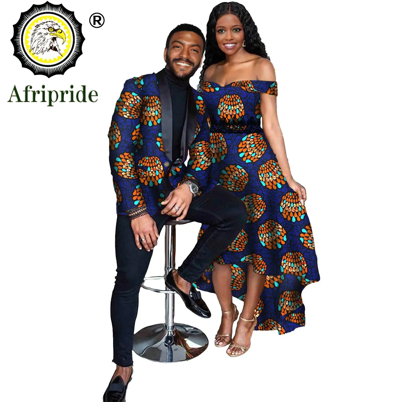 African Clothes for Couple African Dresses for Women Lace Maxi Dress Men`s Formal Jacket Print Outfits for Party Wedding S21C001