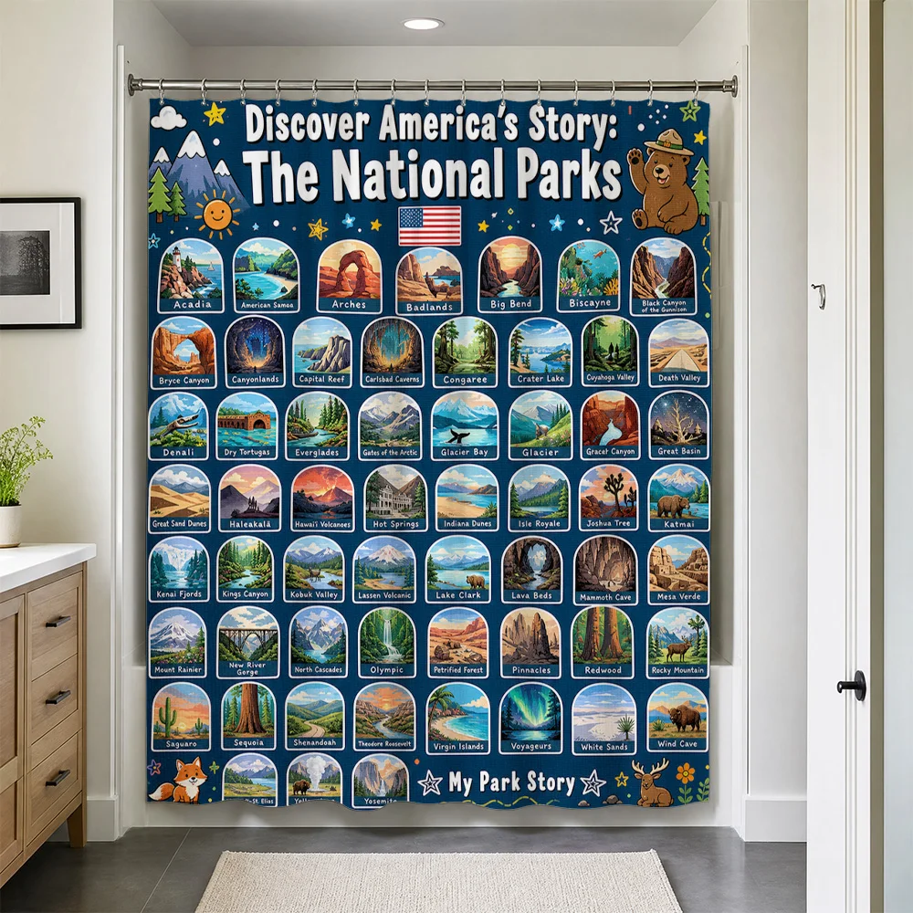 Waterproof Shower Curtain National Parks America US Travel Decor Collage Liner for Bathroom Shower Gift Unique Outdoors Design