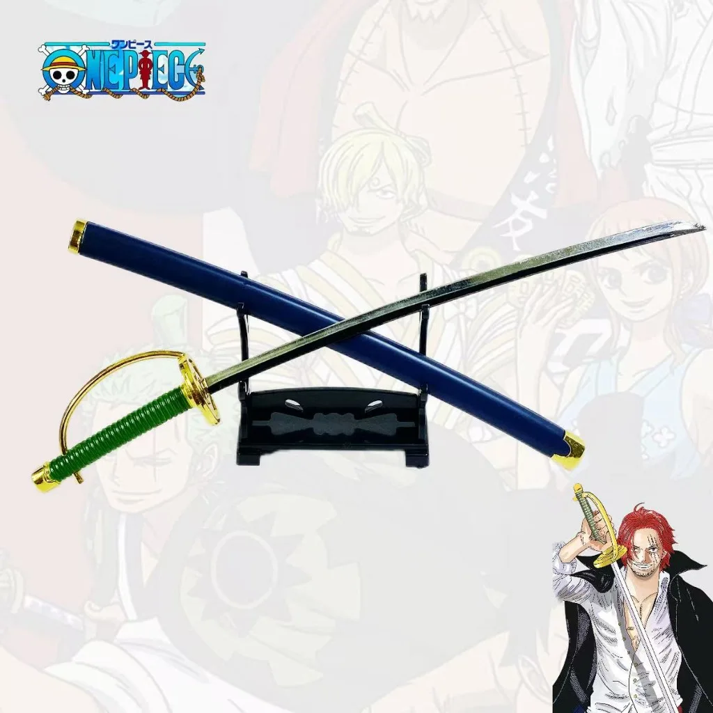 

24 см (9,5 дюймов) Металлическая катана Шанка из One Piece, Грифон, с синей ножнами, зеленой рукоятью, золотой накладкой на рукоять, подставкой, аниме-реквизит для косплея, подарок
