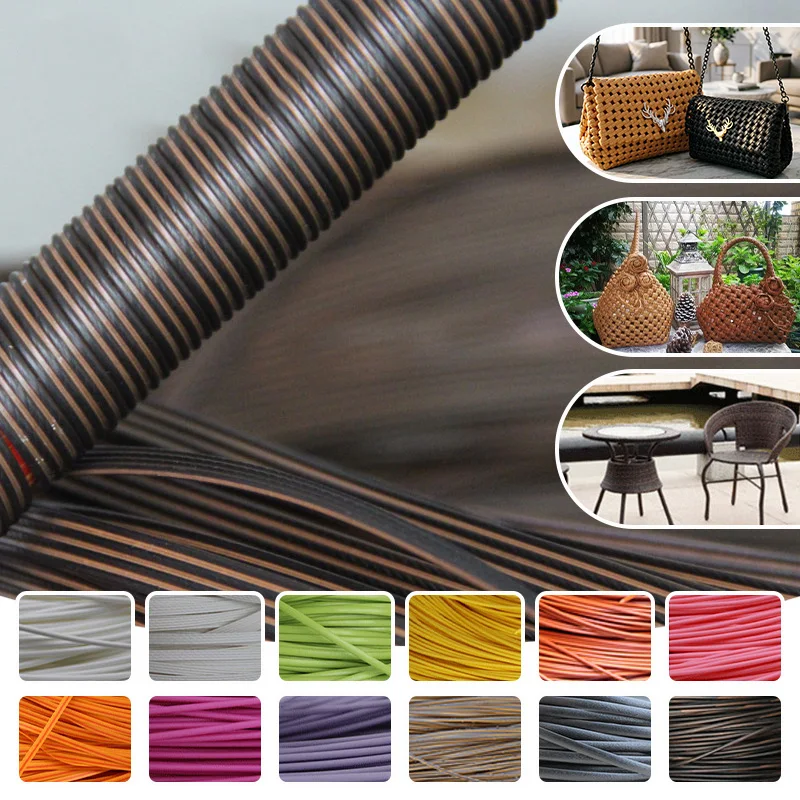 

8mm 500g Wood Grain PE Plastic Rattan Strips Flat Wicker Weaving Material for DIY Basket Chair Stool Repair Handcraft Supplies