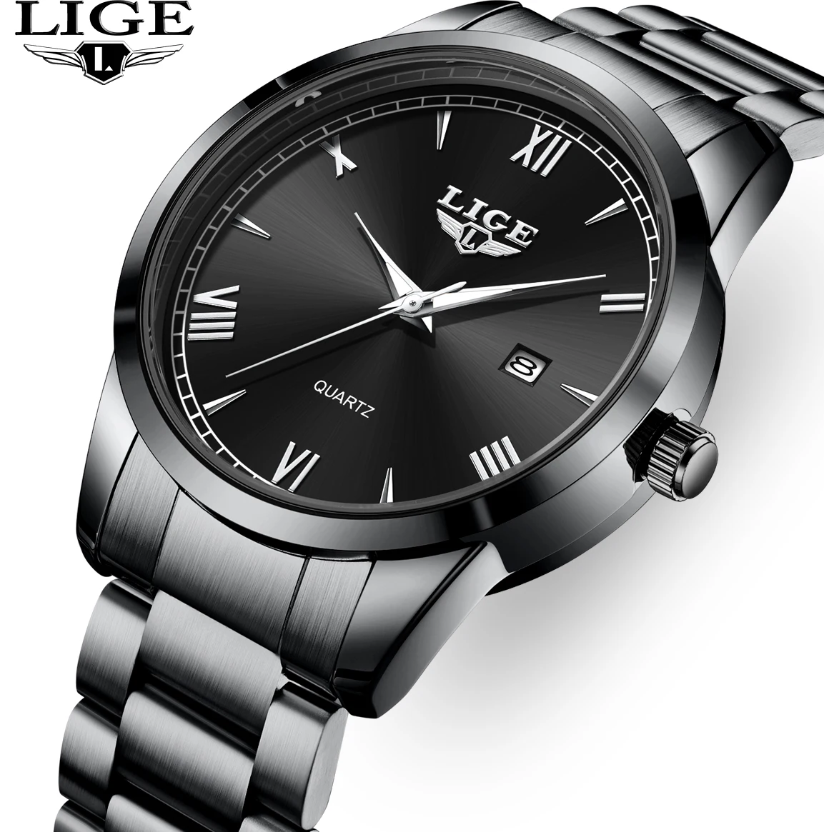 LIGE Modische Herrenuhren Römische Skala Minimalistische Quarzuhr Nachtleuchtend Wasserdicht Trendige Uhr für Männer