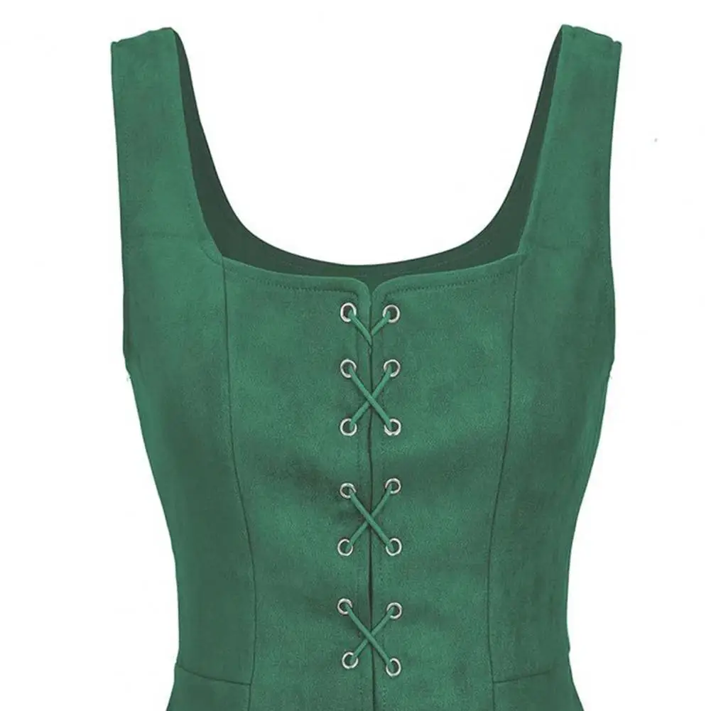 

Vinatge Women Vest Lace-up Strap Renaissance Square Neck Sleeveless Medieval Slim Fit Halloween Cosplay Performance Top
