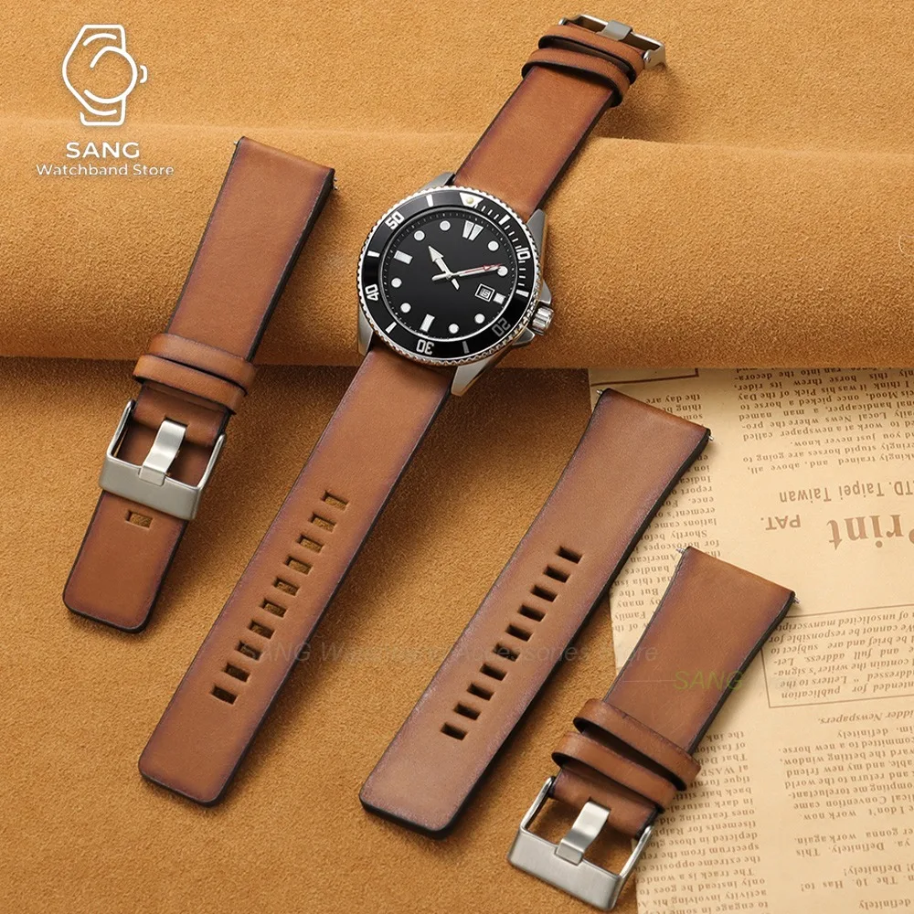 22mm 24mm 28mm for Diesel Full-grain Cowhide Leather Strap Universal Watchband Leather Watchbands Replacement Brown Men Bracelet