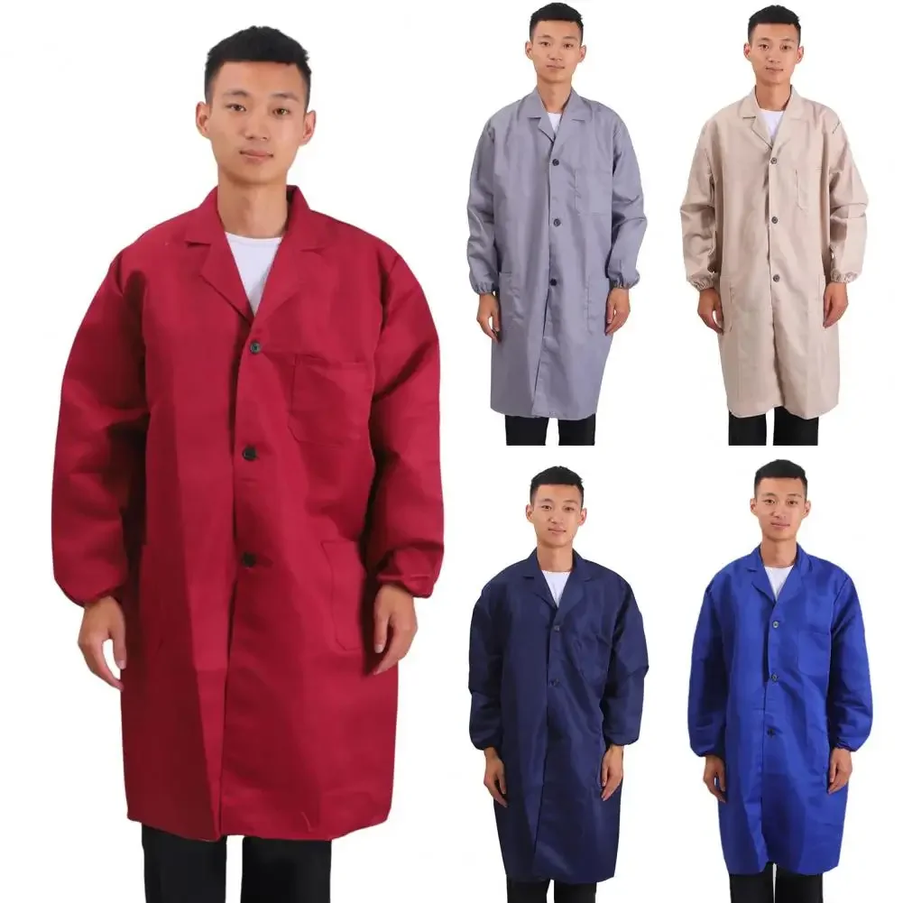 

Work Coat Long Sleeved Lab Labor Dust Proof Work Clothing Single Breasted Mid Length Washable Work Jacket Men Uniform