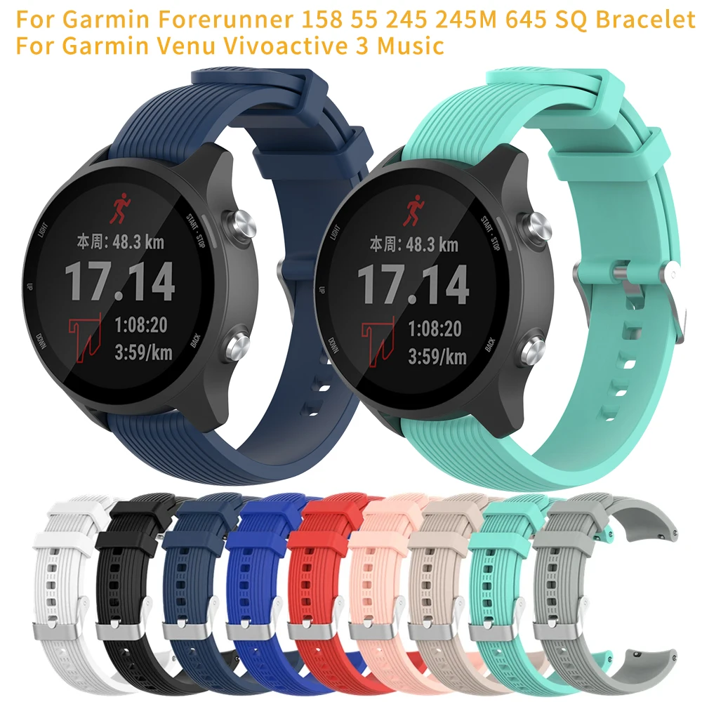 

Ремешок силиконовый для наручных часов Garmin Forerunner 158 55 245 245M 645 SQ, браслет 20 мм для Garmin CAME Vivoactive 3 Music