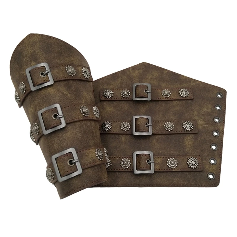 Cosplay Props Retro Faux Leather Wide Bracers Tie Arm Cuff Steampunk Medieval Wristband Brown Wristband Drop Shipping