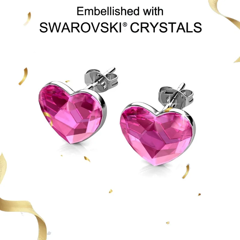 

Daisini 925 Sterling Silver Pink Heart Stud Earring Embellished with Premium Grade Crystal from Swarovski for Women Fine Jewelry