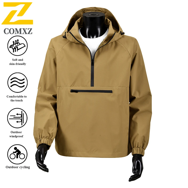

2025 New Sports Men's Jacket Solid Color Simple Thin Breathable Hooded Running Sports Coat Japanese Half Zipper Workwear Jacket