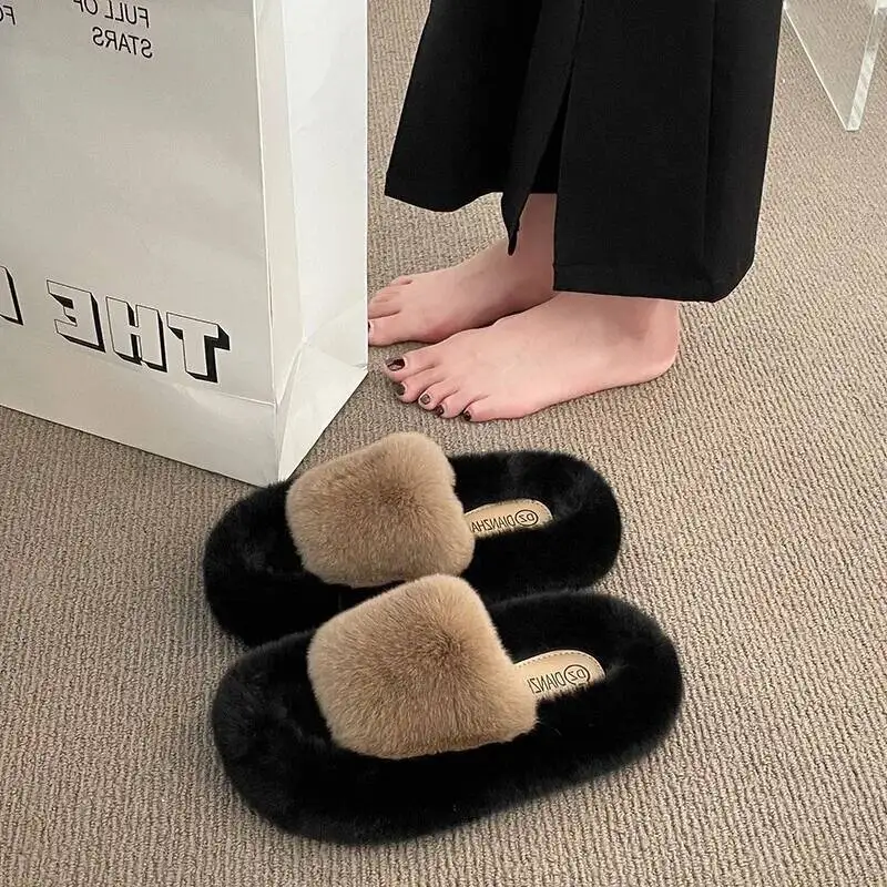 

Women Fur Slippers 2025 Autumn Winter New Women's Home Slippers Plush Platform Fashion Versatile Indoor Household Slippers