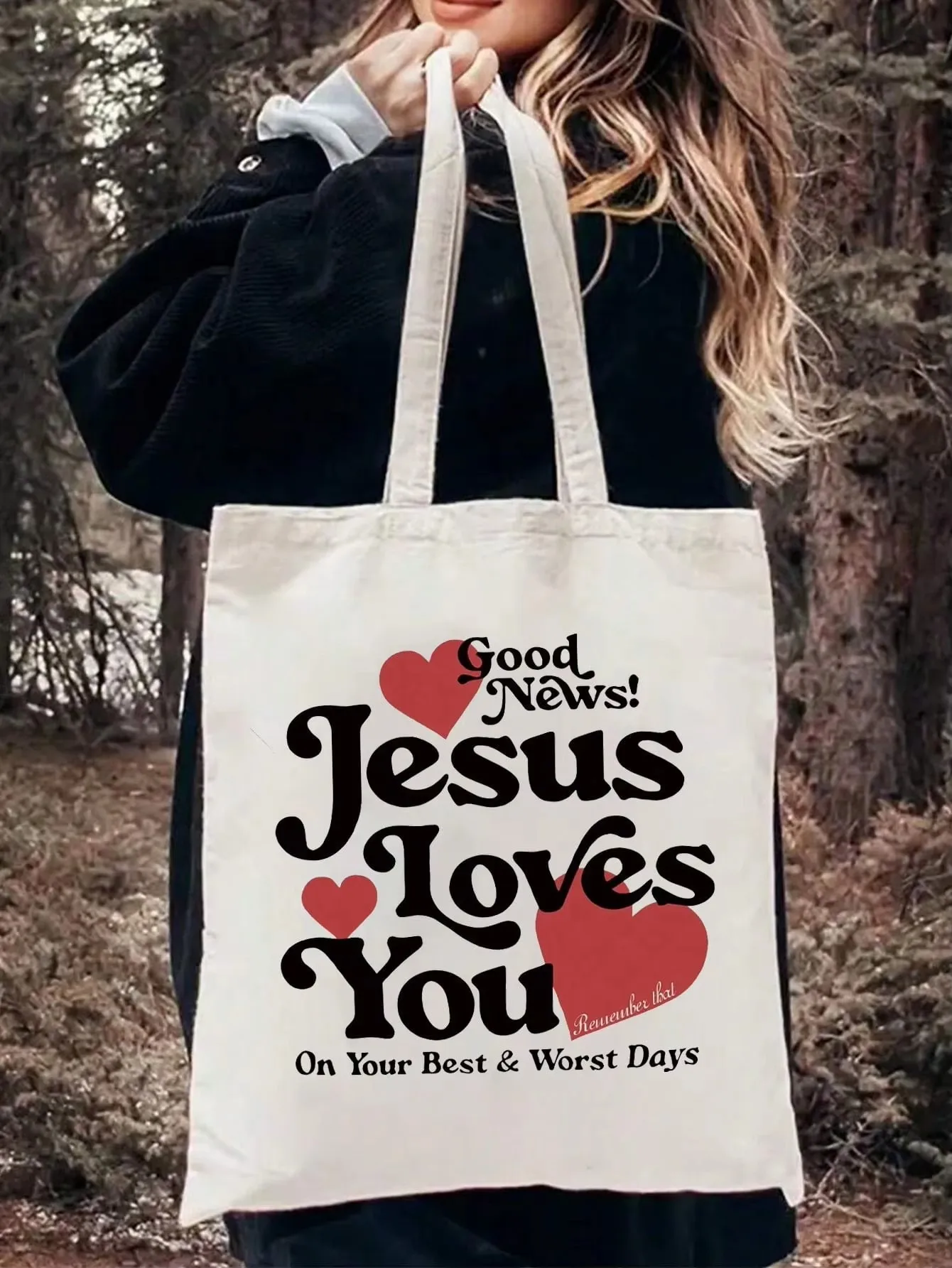 

Jesus Loves You Pattern Tote Bag Christian Tote Bag Vintage Bible Verse Shoulder Bag Suitable For Outdoor Picnic Party Shopping