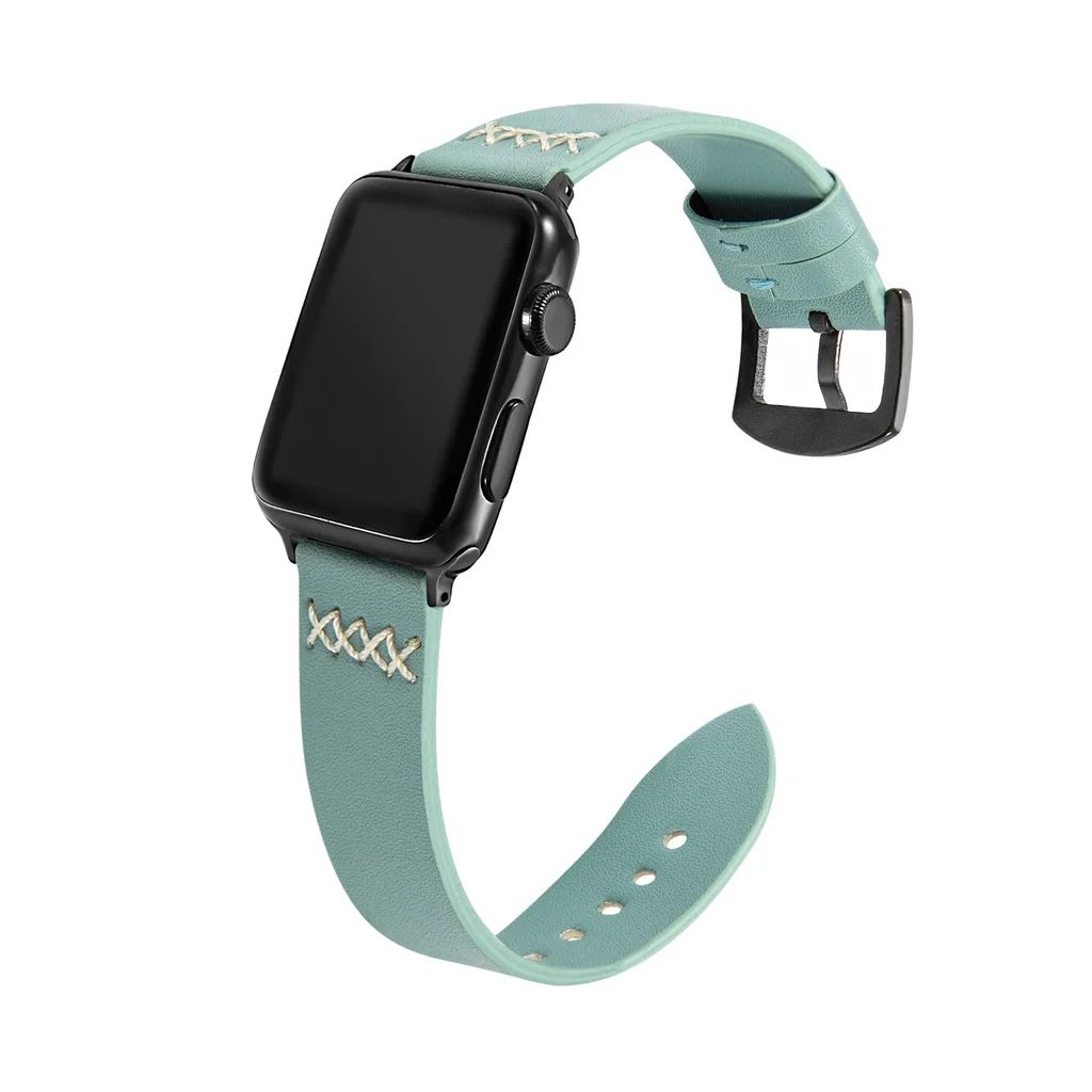 Pure Color Genuine Leather Strap for Apple Watch Series 7/se/6/5/4/3/2/1 (41mm 45mm 44mm 40mm 42mm 38mm) smart watch