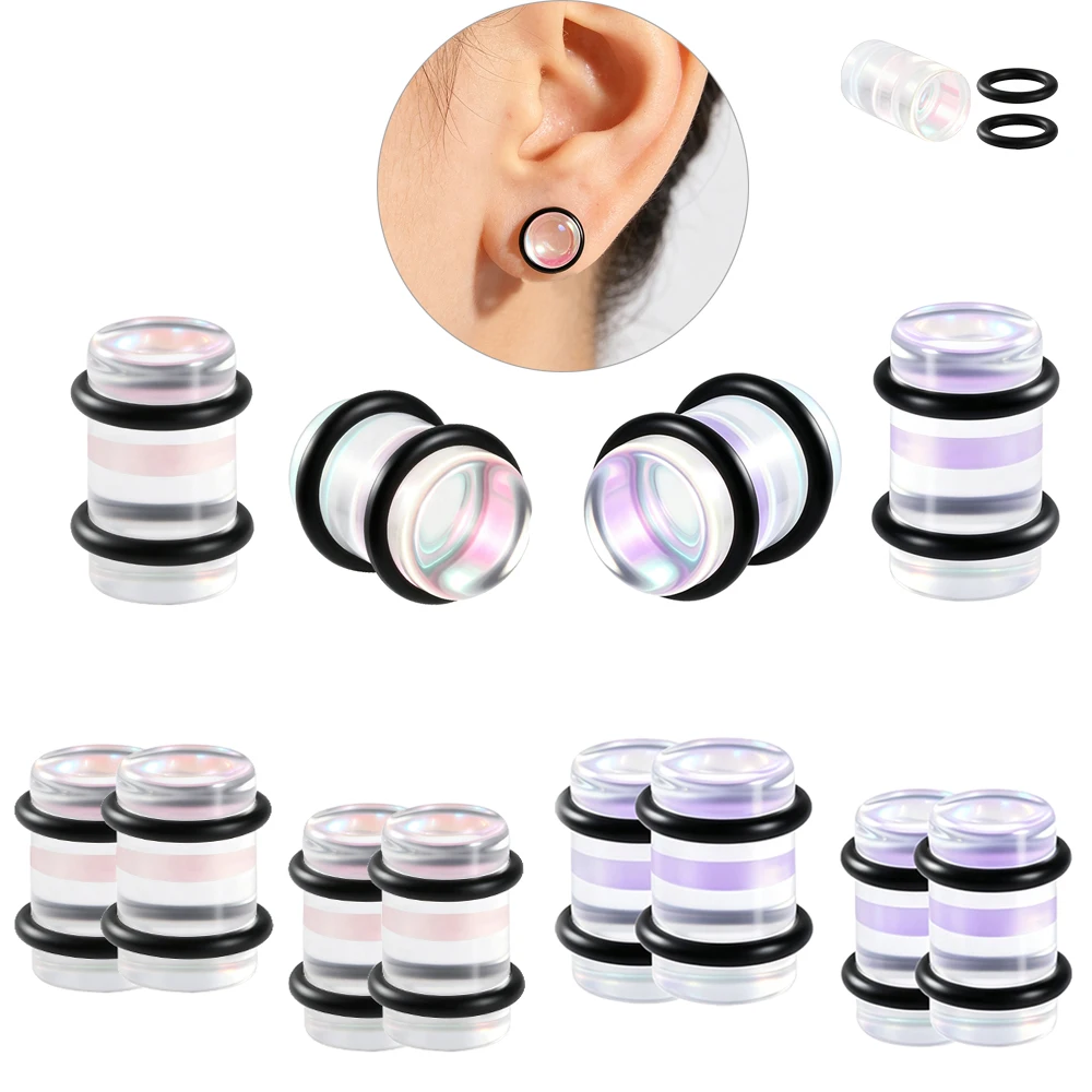 1/2PC Transparent Round Bone Glass Ear lugs Ear Stretched Expansion Ear Gauge Tunnel Piercing Bodyjewelry Unisex Decoration