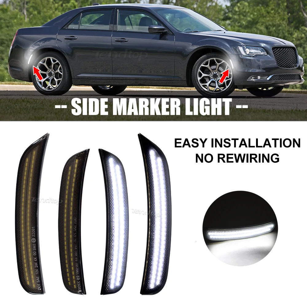 

For 2015-2023 Chrysler 300 Car Front Rear LED Bumper Side Marker Indicator Lights Fender Flare Lights Smoked Lens