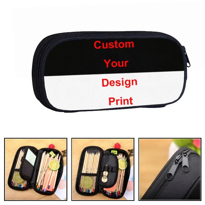 Customize Your Image DIY Logo Name Cosmetic Cases Pencil Box Women Makeup Bags Kids Stationary Bag School Supplies gift