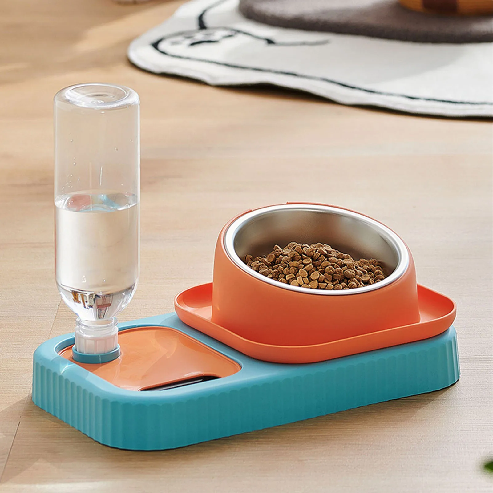 

Автоматическая миска для кошек, миска из нержавеющей стали с поворотом на 15 градусов для воды, подходит для домашних животных малого и среднего размера