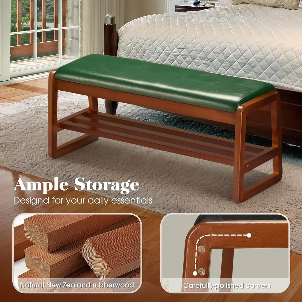 Green Entryway Shoe Rack with Cushion, 2-Tier Organizer for Hallway and Living Room (39.37 Long)