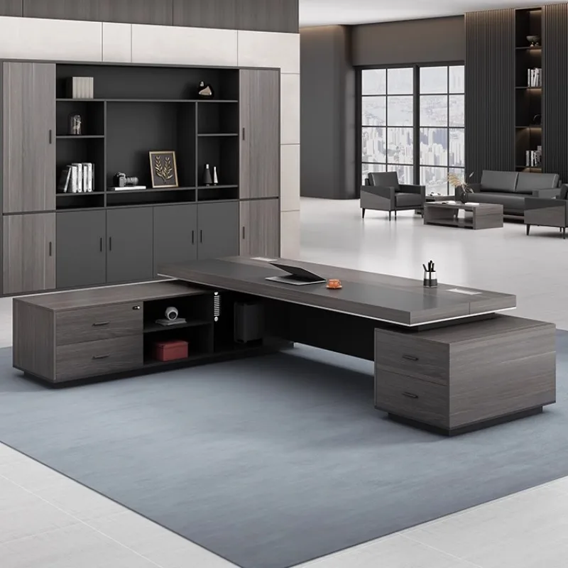 Disponibile Scrivania da ufficio in legno scuro Combinazione di qualità a forma di L Scrivania da ufficio moderna per reception Mobili Escritorio Oficina
