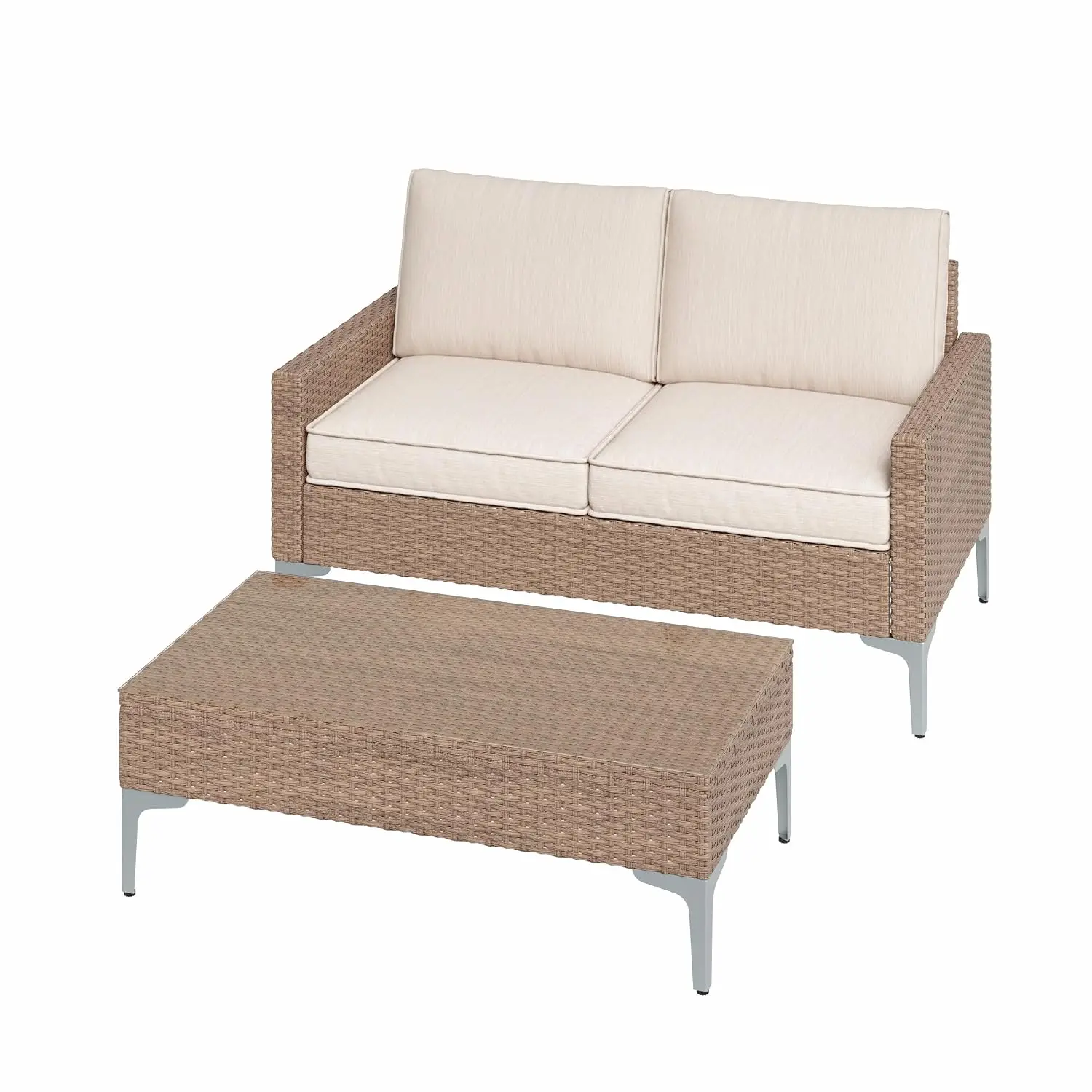 2-Piece Outdoor Sectional Sofa, All-Weather Wicker Patio Furniture With Loveseat & Glass Table, Garden Set , Customized