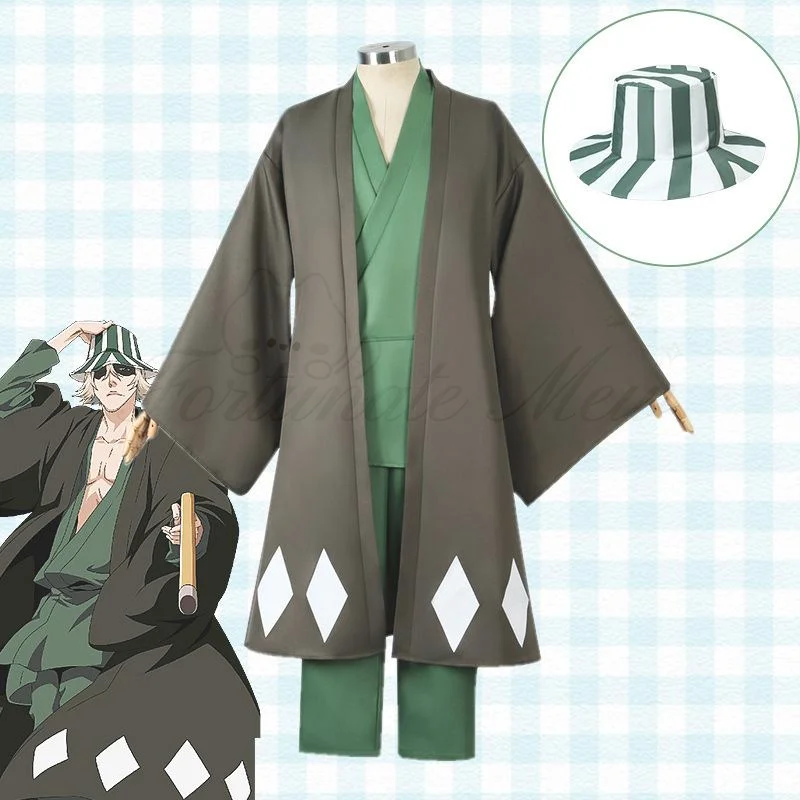 Urahara Kisuke Cosplay Anime Cosplay-Kostüm Aldult Graues Kimono-Hosen-Hut-Outfit Halloween Karneval Party-Kostüm