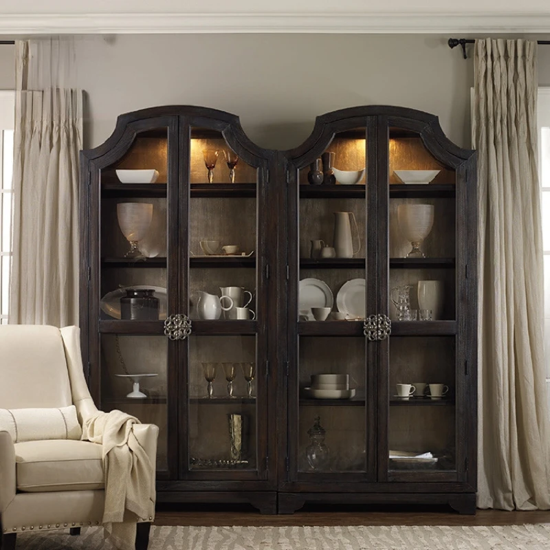 

Solid wood double glass door side panel cabinet, living room, wine cabinet, corridor, storage cabinet, display cabinet, cabinet