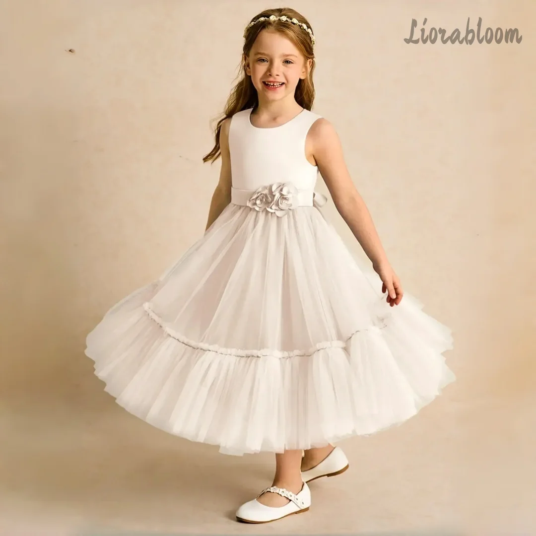 

Girls' Exquisite Tulle Gown Custom Sleeveless Maxi Dress Flower-Embellished Flower Girl Attire Formal Wedding Dress