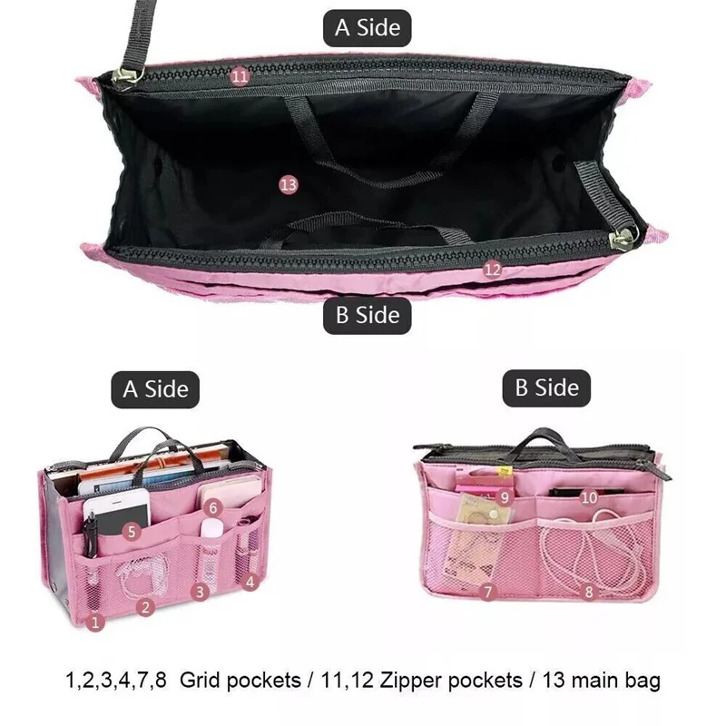 Organizer Insert Bag Women Nylon Travel Insert Organizer Handbag Large Liner Lady Makeup Cosmetic Bag Female Tote Bathing Bag