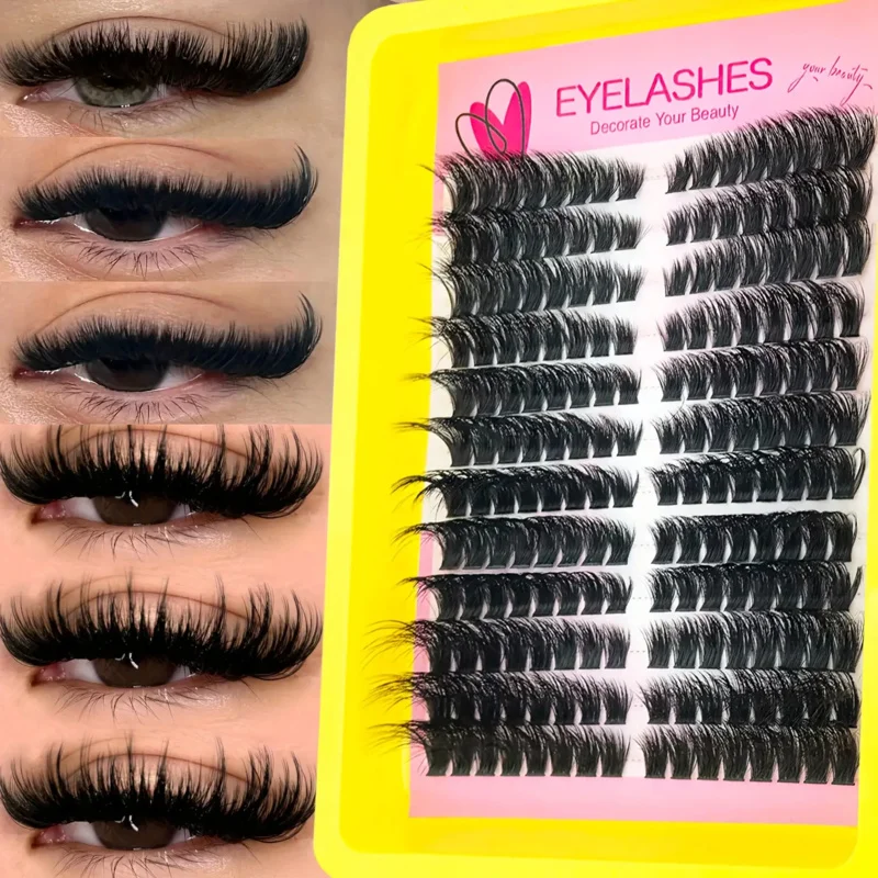 Extra Volume & Length Fluffy Natural Effect Cluster Eyelash Extensions -12 Rows (L-R Independent) Reusable DIY Lash Clusters