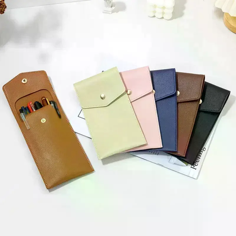 Faux Leather Large Capacity Multi-Slot Pouch - Pure Color Stationery Organizer / Pen Protective Case Pencilcase