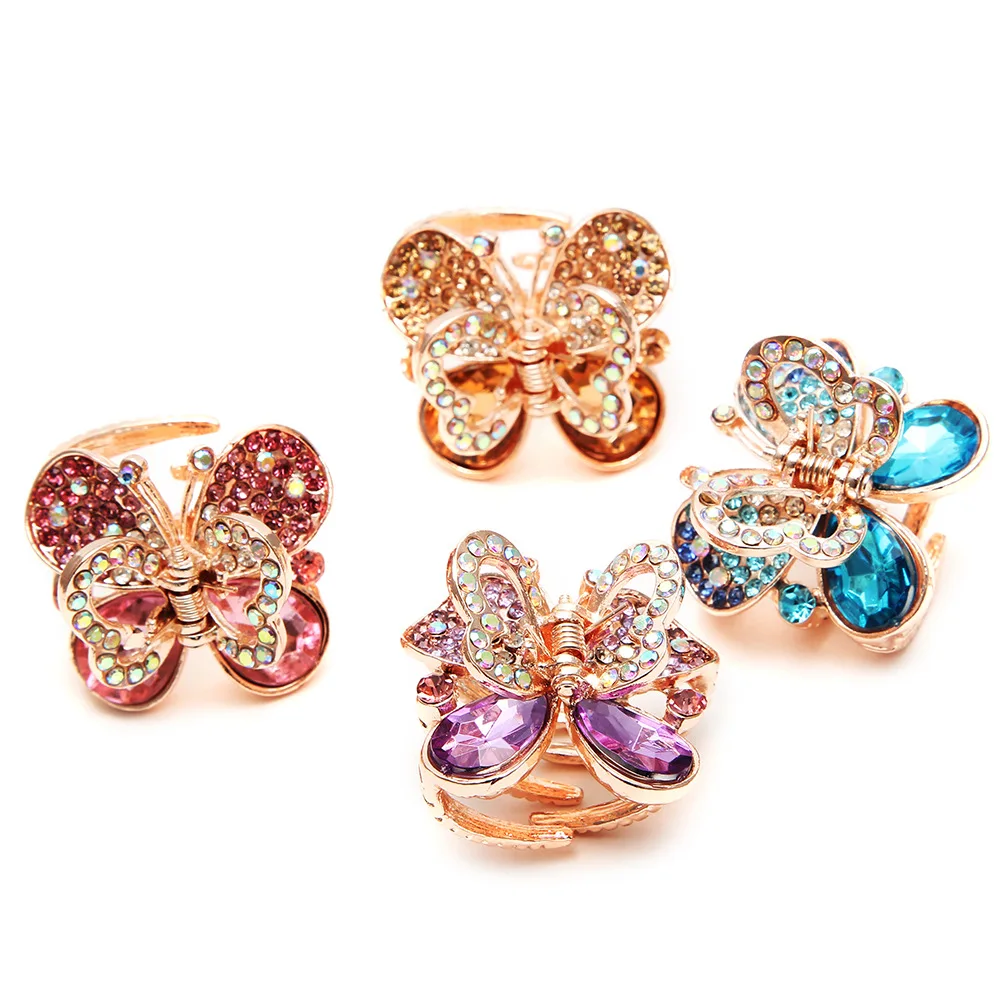 New crystal butterfly claw clip for girls Women Alloy Claw Small Mini Hair Clip Clamp Retro Rhinestone hair accessories