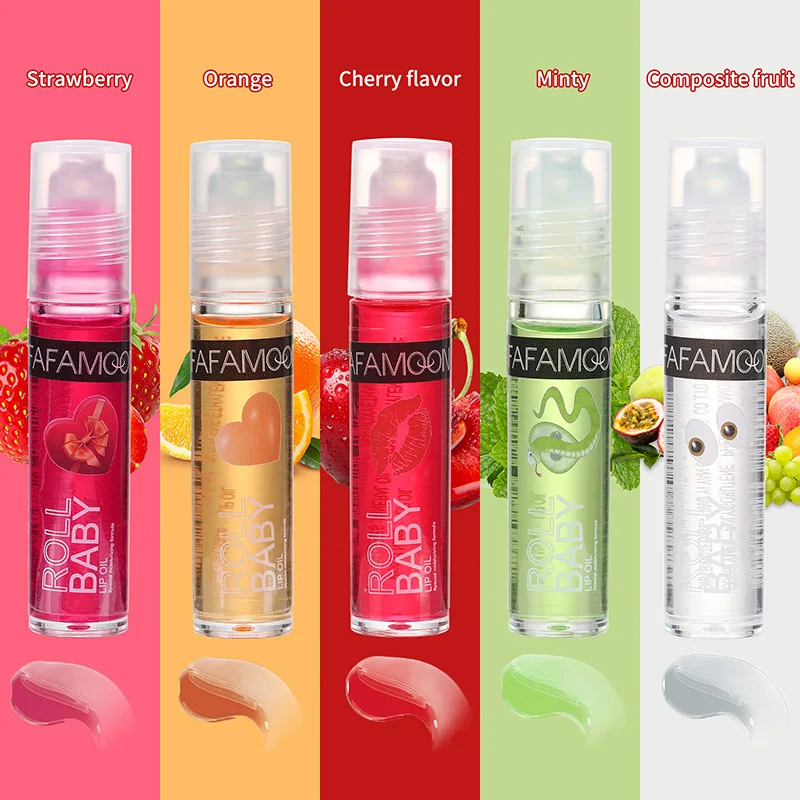 5 pz/set Lip Gloss Roll-on Lips Oil Fruit allevia Dry Lasting Moisturizing Lip Gloss sbiadisce le linee delle labbra Water Light Lips Makeup