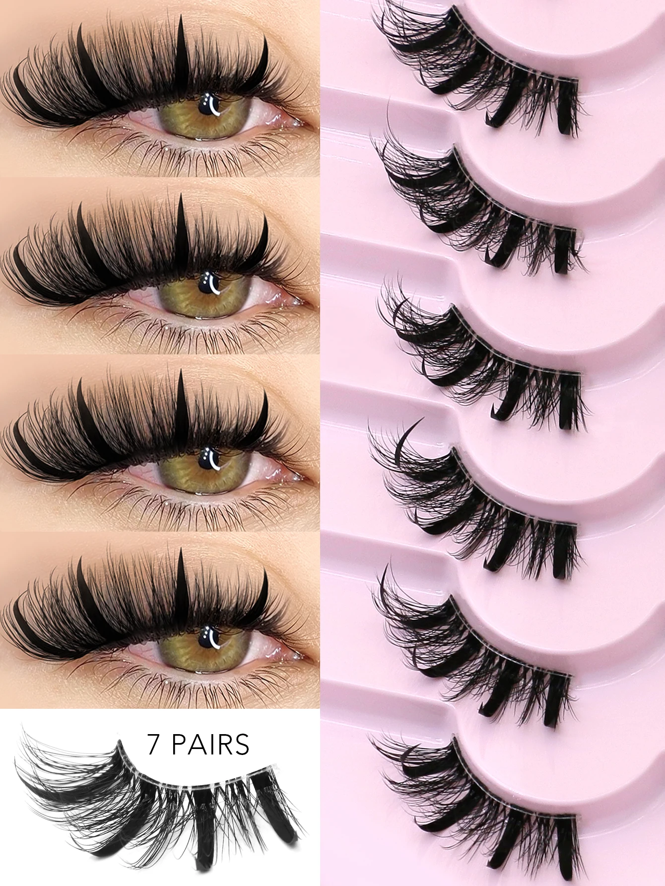 VELTRINAY 7 Pairs Cartoon Style Half Eyelashes With Wet Effect Pointed Cartoon Lashes Criss-Cross Lashes Corner Lashes Wet Lash
